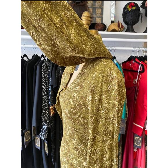 & other stories snake skin green rayon dress long sleeve tie neck nwt 1930 style - Picture 7 of 11